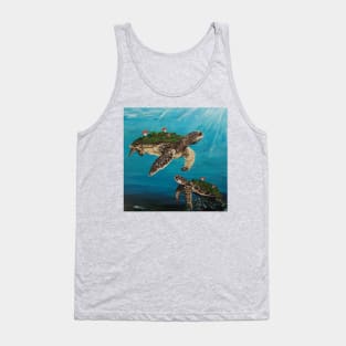 Turtles All the Way Down - Sea Turtles Mushrooms Ocean Life Animal Wall Art Handmade Home Decor Painting Tank Top